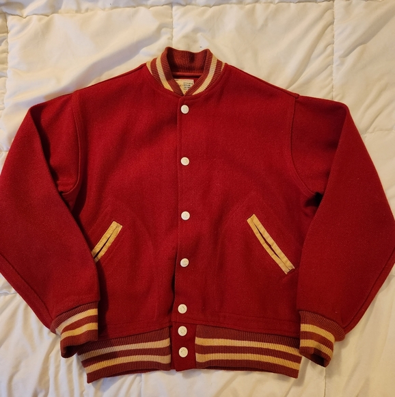 Vintage 1950s Wool Kids University Jacket Red Large - Picture 1 of 15